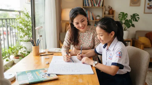 Cô gia sư kiên nhẫn hướng dẫn nữ sinh học bài tại nhà