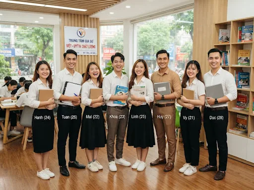 Tập thể gia sư và giáo viên năng động tài năng tại trung tâm Gia sư Bách Khoa TNK